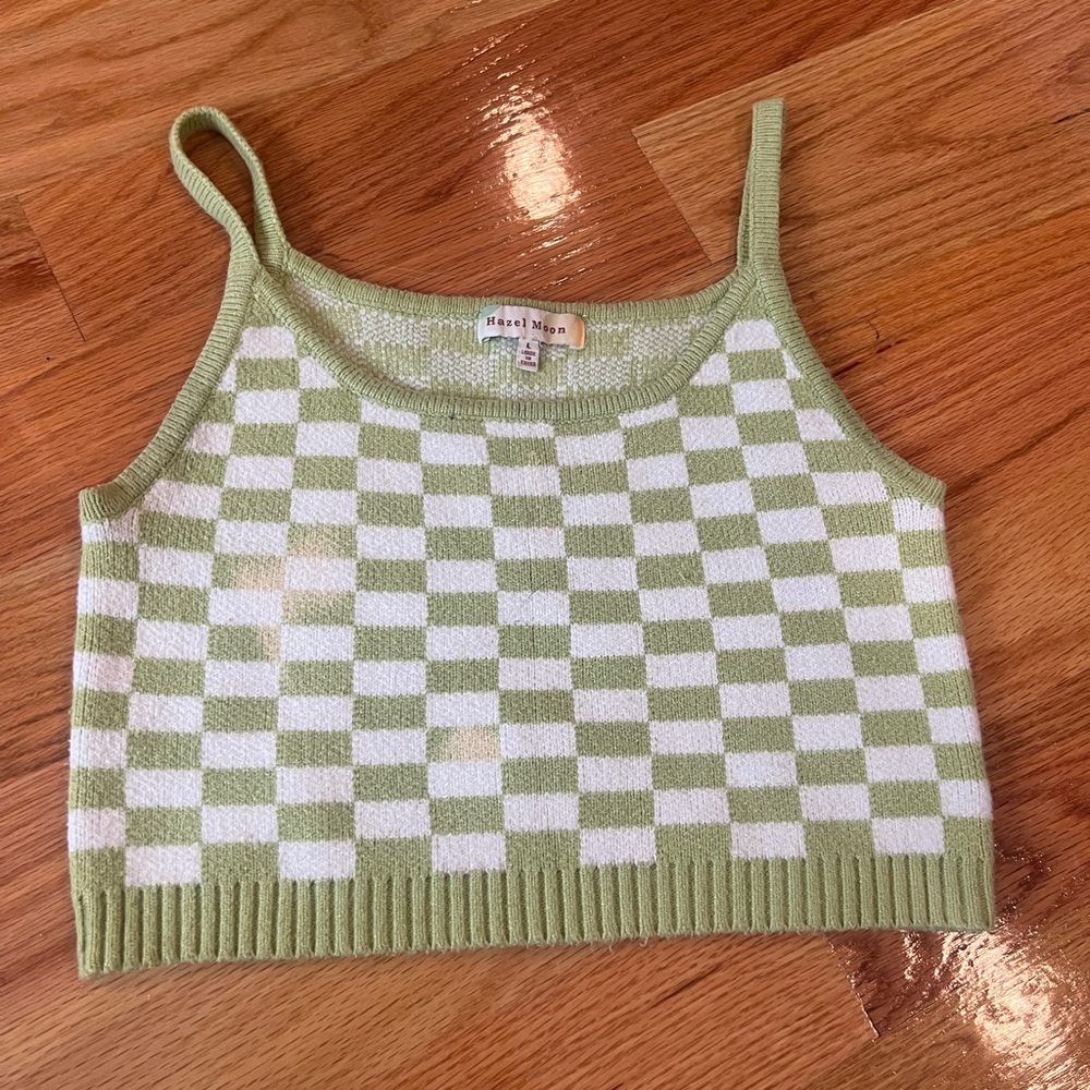 Large hazel moon green and white checkered top
